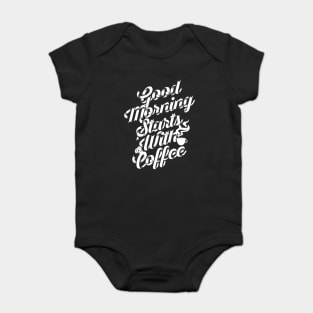 Good morning stars with coffee, coffee slogan white letters Baby Bodysuit